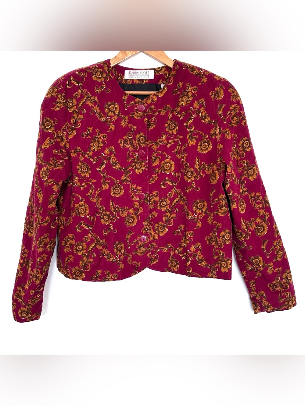 Karen Scott Collection Blazer Women’s 16 Floral Cotton Button Down Long Sleeve